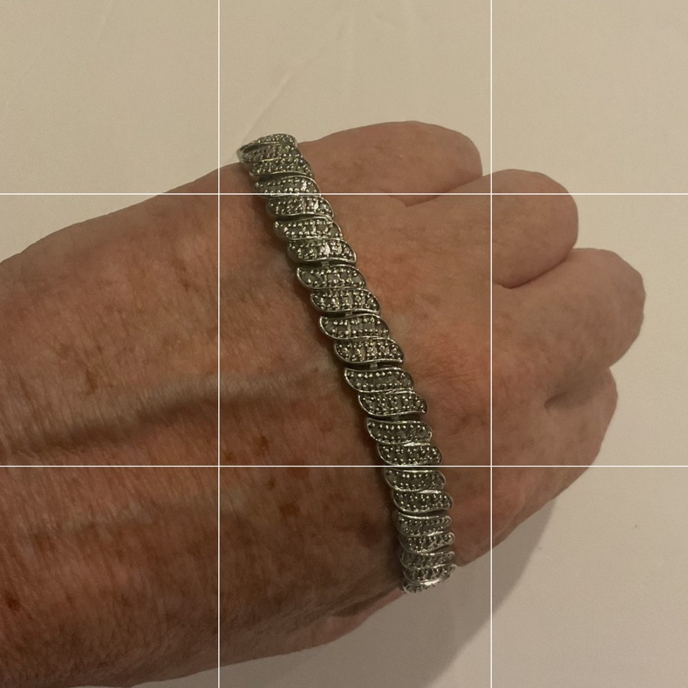 Vintage Diamond Silver Swirl Link Thai Tennis Bracelet Jewelry Y2K Signed
